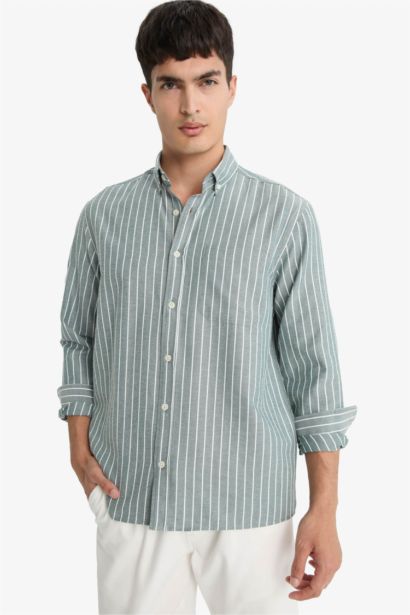 Regular Fit Polo Neck Woven Striped Shirt