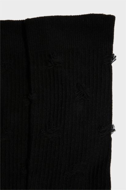 Erkek Dikişsiz Yırtık Detaylı Penye Pamuklu Premium Uzun Çorap