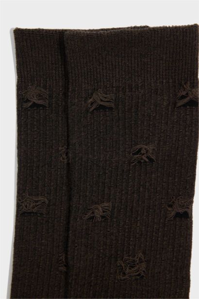 Erkek Dikişsiz Yırtık Detaylı Penye Pamuklu Premium Uzun Çorap