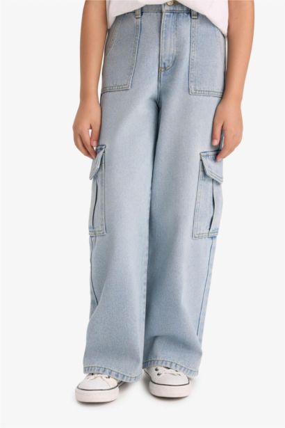 بنطرون جينز بناتي كارجو وايد ليج برجل واسع