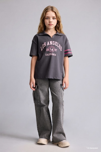 Wideleg Cargo Fit Kargo Kız Çocuk