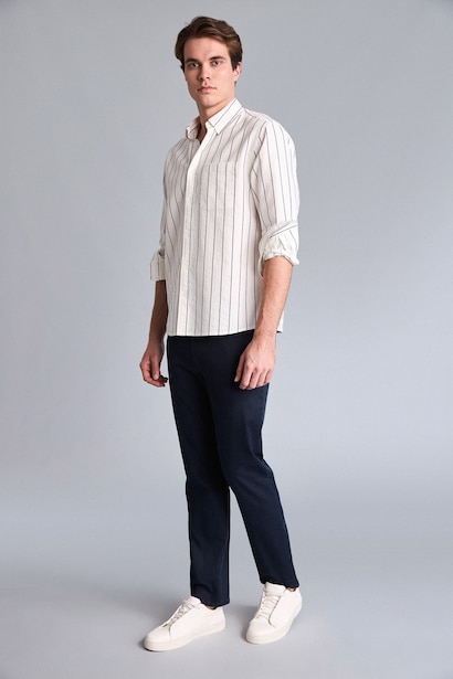 Regular Fit поло жағалы мақта ұзын жеңді жейде
