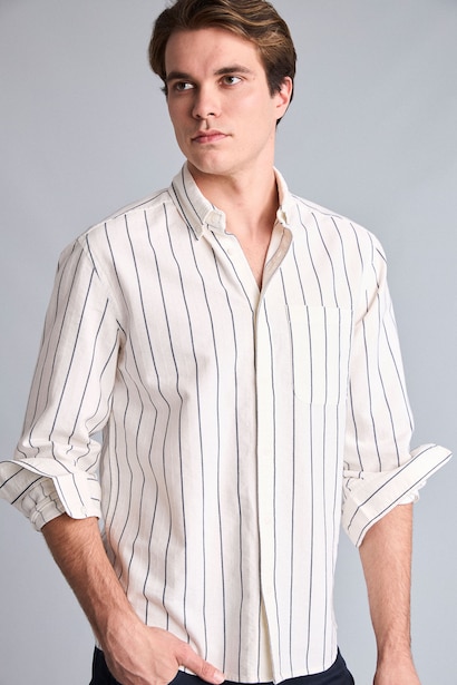 Regular Fit поло жағалы мақта ұзын жеңді жейде