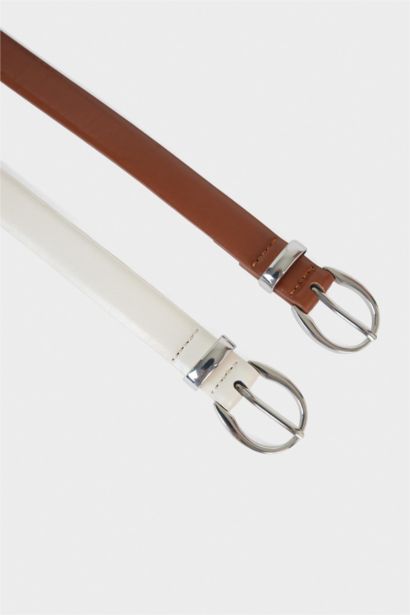 Woman Faux Leather 2 Piece Daily Belt