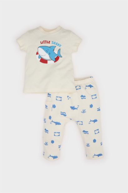 Baby Boy Sea Printed Short Sleeve Waffle 2 Piece Set
