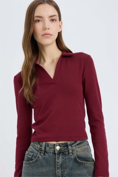 Fıtted Polo Yaka Basıc Modal Tişört