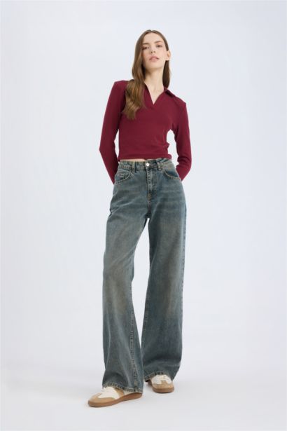 Fıtted Polo Yaka Basıc Modal Tişört