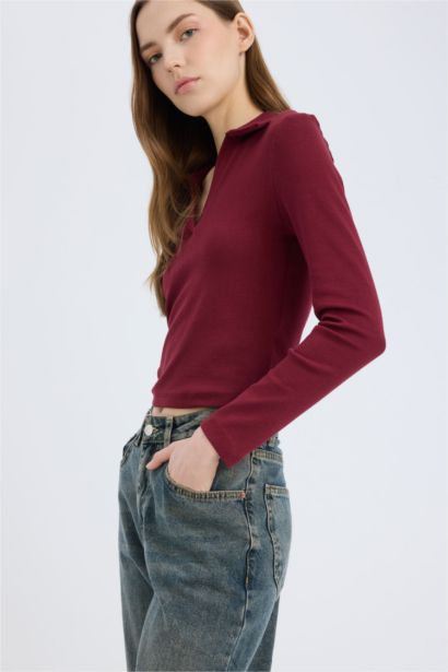 Fıtted Polo Yaka Basıc Modal Tişört