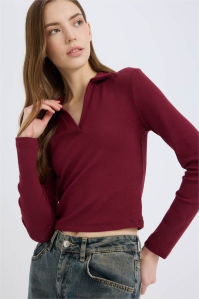 Fıtted Polo Yaka Basıc Modal Tişört