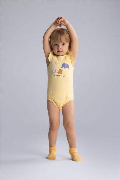 Baby Girl Newborn Animal Patterned Corduroy Snap Bodysuit