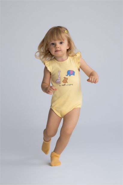 Baby Girl Newborn Animal Patterned Corduroy Snap Bodysuit