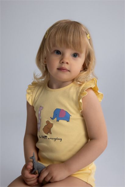 Baby Girl Newborn Animal Patterned Corduroy Snap Bodysuit