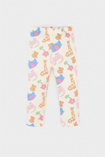 Baby Girl Regular Fit Animal Patterned Ribbed Trousers