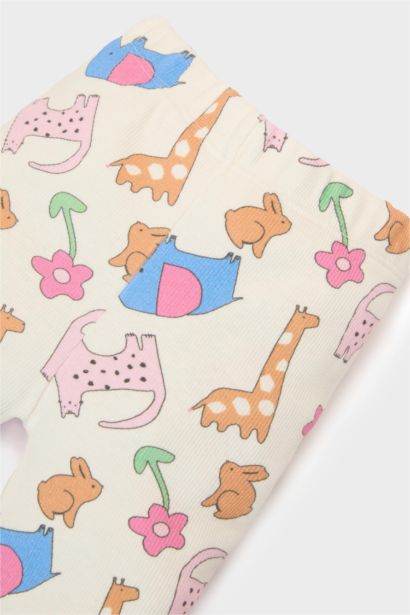 Baby Girl Regular Fit Animal Patterned Ribbed Trousers