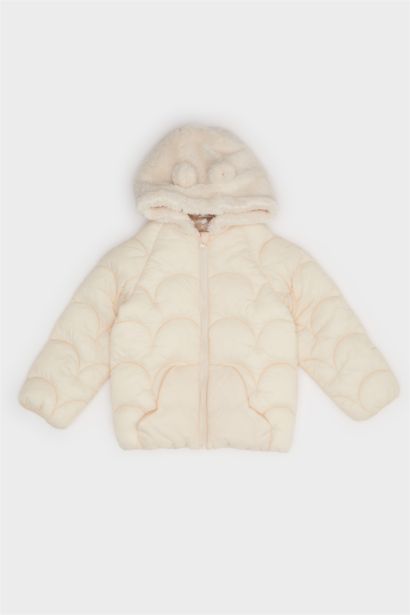 Rüzgar Geçirmez Su Geçirmez Kapüşonlu Kapitoneli Fermuarlı Mont Kız Bebek