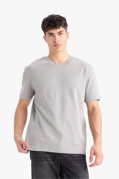 تيشيرت قطن بيزك سادة نص كم قصة عادية ورقبة مستديرة