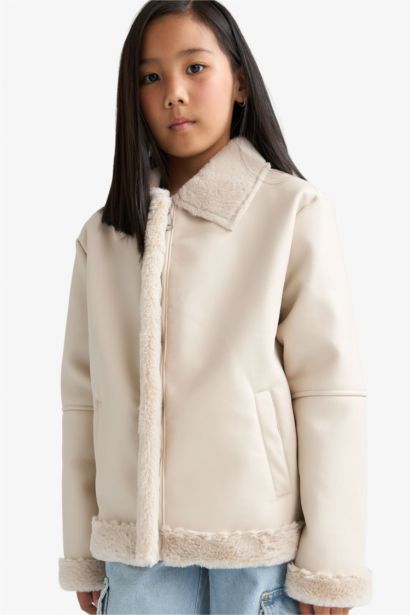 Girl Faux Fur Lined Zippered Jacket