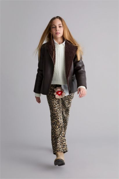 Girl Plush Lined With Pockets Zippered Hooded Jacket