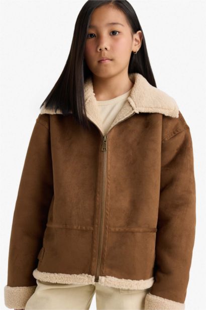 Girl Plush Lined Zippered Jacket