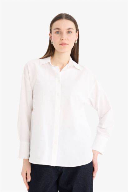 Relax Fit Basic Düz Poplin Uzun Kollu Tesettür Gömlek Tunik