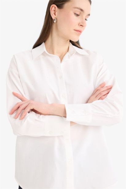 Relax Fit Basic Düz Poplin Uzun Kollu Tesettür Gömlek Tunik