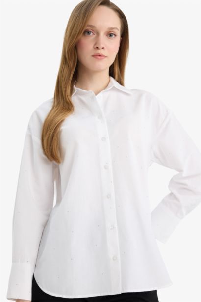 Relax Fit Poplin Shirt Collar Long Sleeve Tunic