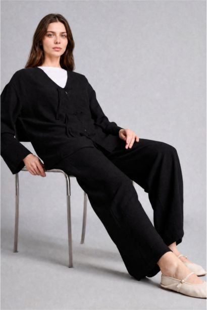 Wide Leg Kırışık Dokulu Pantolon