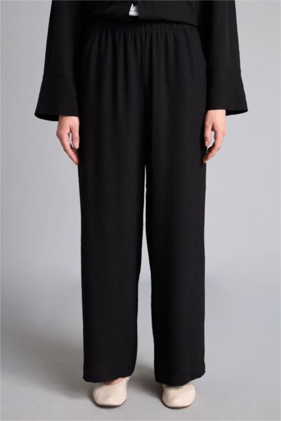 Wide Leg Crinkle Fabric Trousers
