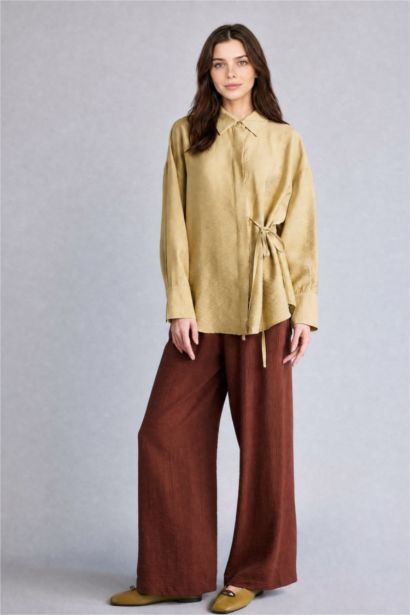 Wide Leg Kırışık Dokulu Pantolon