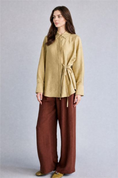 Wide Leg Kırışık Dokulu Pantolon