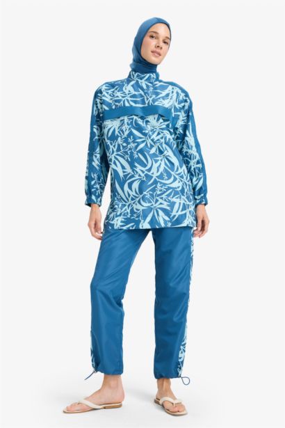 Regular Fit Su İtici 3'lü Desenli Burkini Tesettür Mayo Takım
