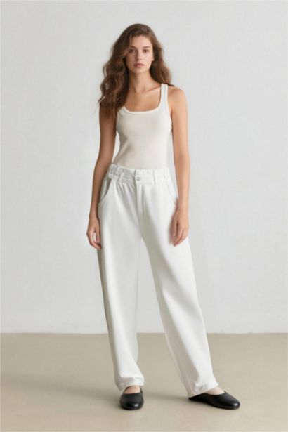 Paperbag Beli Lastikli Bilek Boy Jean Pantolon