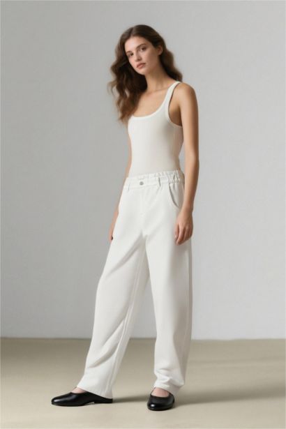 Paperbag Beli Lastikli Bilek Boy Jean Pantolon