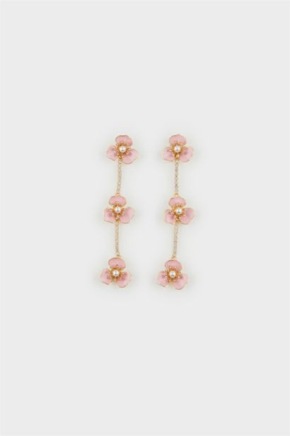 Kadın Çiçekli İnci Detaylı Sallantılı Küpe