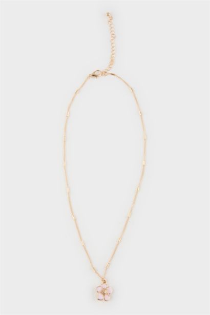 Ensemble Collier doré et Boucles d’oreilles fleur rose pour femme