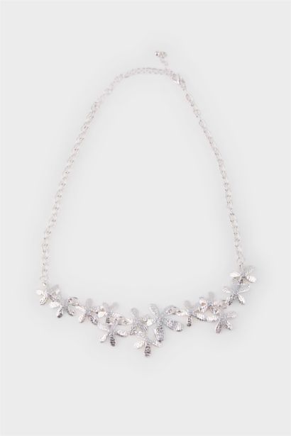 Woman Colorful Floral Silver Necklace