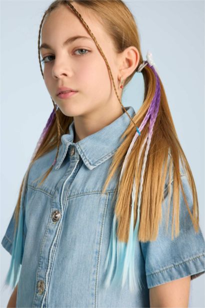 Детский набор из 4-х заколок-клипс с разноцветными прядями и бабочками