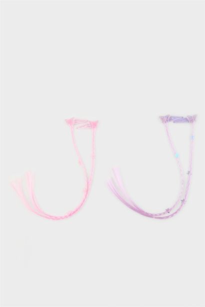 Детский набор из 4-х заколок-клипс с разноцветными прядями и бабочками