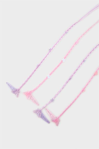 Детский набор из 4-х заколок-клипс с разноцветными прядями и бабочками