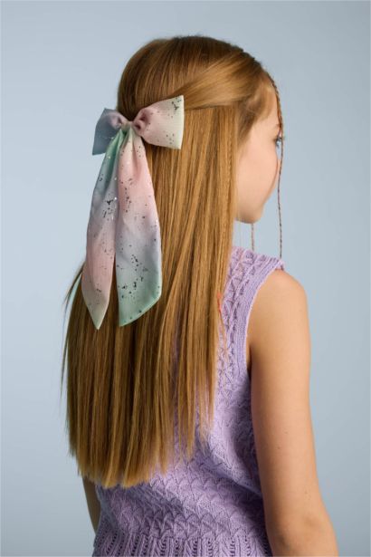 Детская заколка-клипса с разноцветной лентой