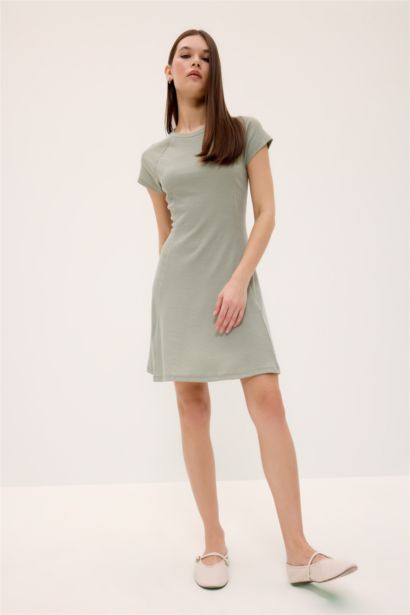 Crew Neck Ribbed Camisole Basic Mini Dress