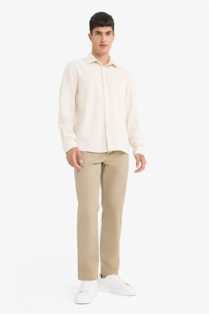 قميص كم طويل قطن قصة عادية بياقة بولو