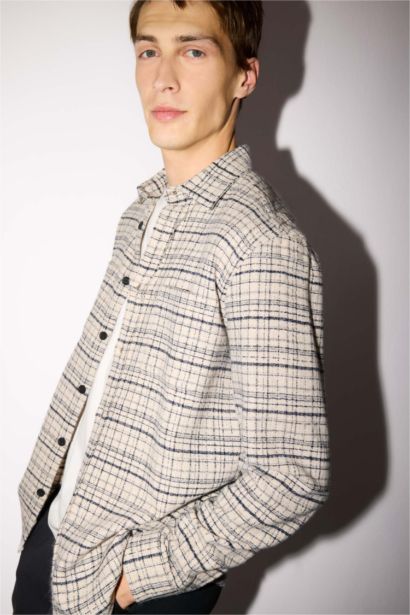 Regular Fit Polo Collar Flannel Long Sleeve Shirt