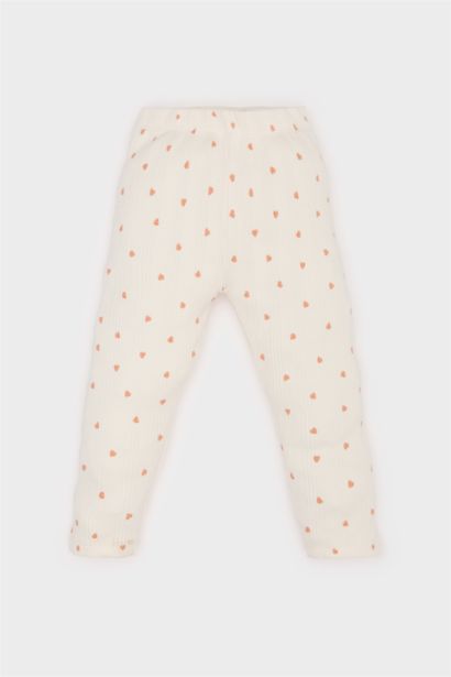 Legging côtelé imprimé cœur à taille élastique pour bébé fille