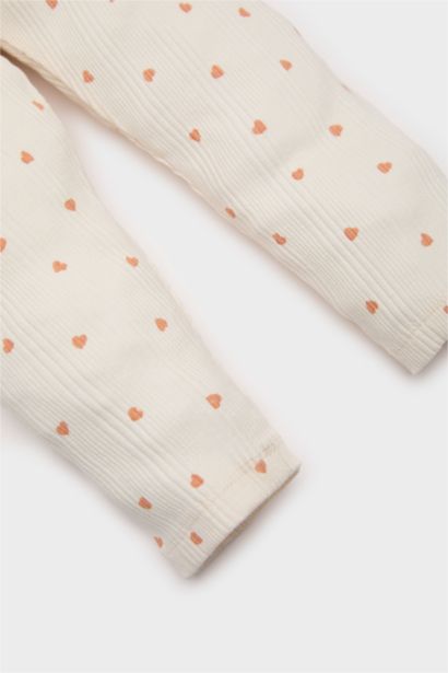 Legging côtelé imprimé cœur à taille élastique pour bébé fille