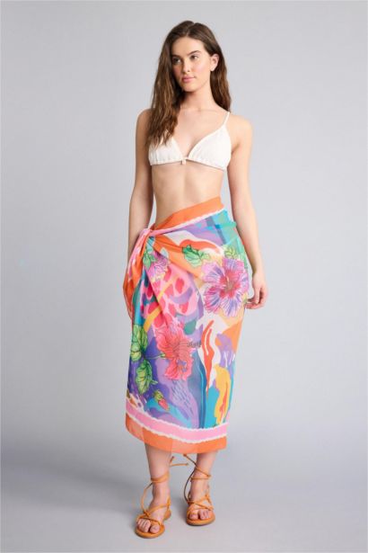 Fall in Love Regular Fit Tropical Patterned Chiffon Pareo Beachwear