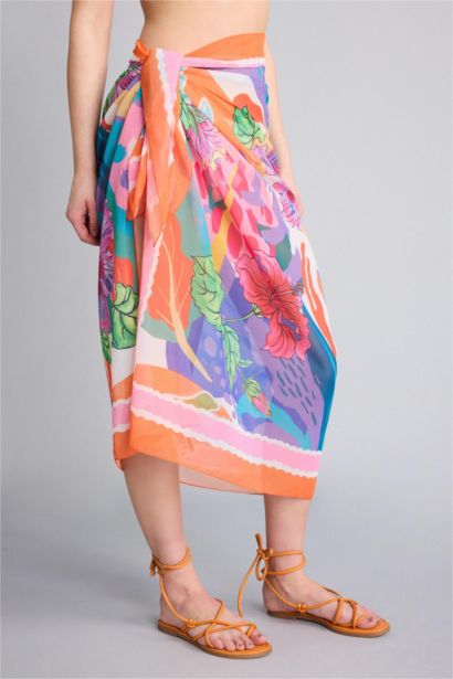 Fall in Love Regular Fit Tropical Patterned Chiffon Pareo Beachwear