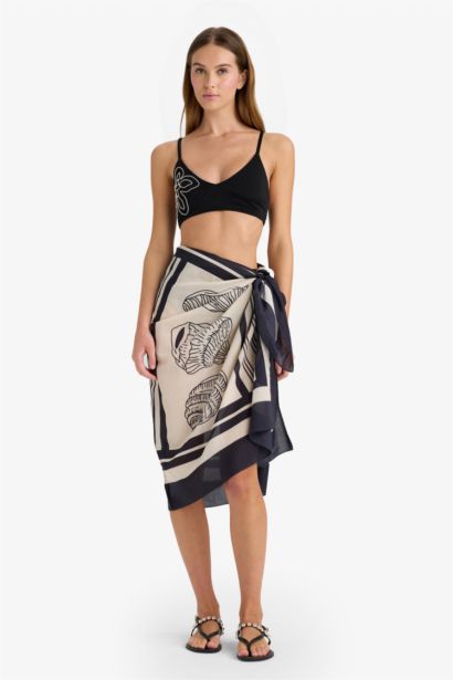 Fall in Love Regular Fit Palm Tree Patterned Cotton Beachwear