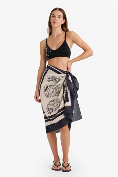 Fall in Love Regular Fit Palm Tree Patterned Cotton Beachwear