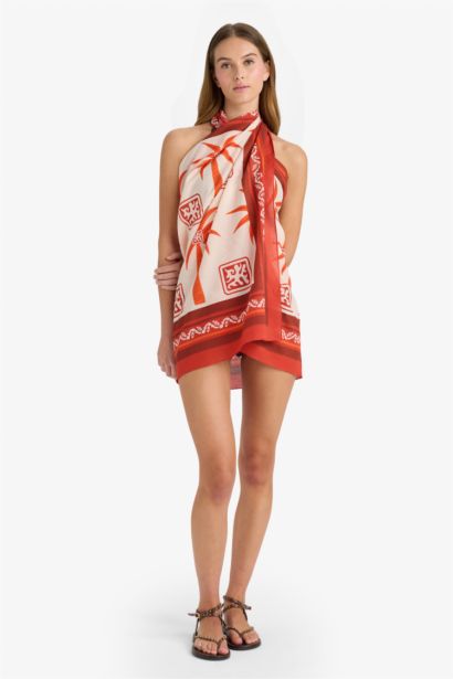 Fall in Love Regular Fit Palm Tree Patterned Cotton Beachwear